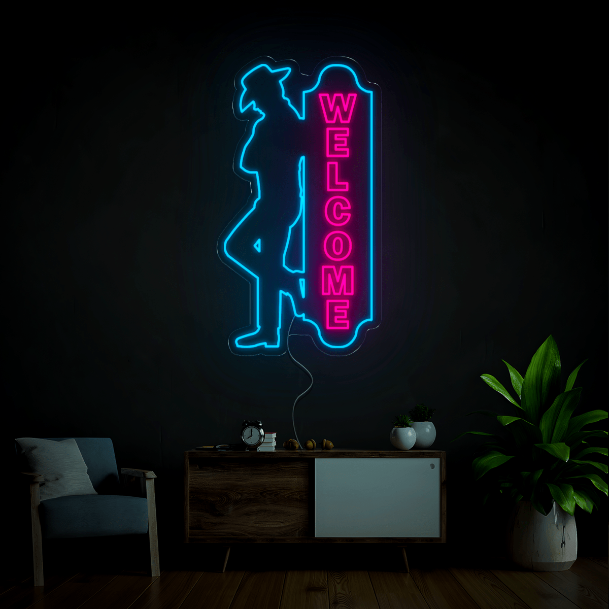 Cowboy Welcome Board Neon Sign - Reels Custom