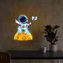 Cute Astronaut Lay On Moon Cartoon Artwork Led Neon Sign - Reels Custom