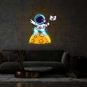 Cute Astronaut Lay On Moon Cartoon Artwork Led Neon Sign - Reels Custom