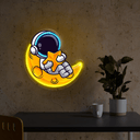 Cute Astronaut Lay On Moon Cartoon Artwork Led Neon Sign - Reels Custom