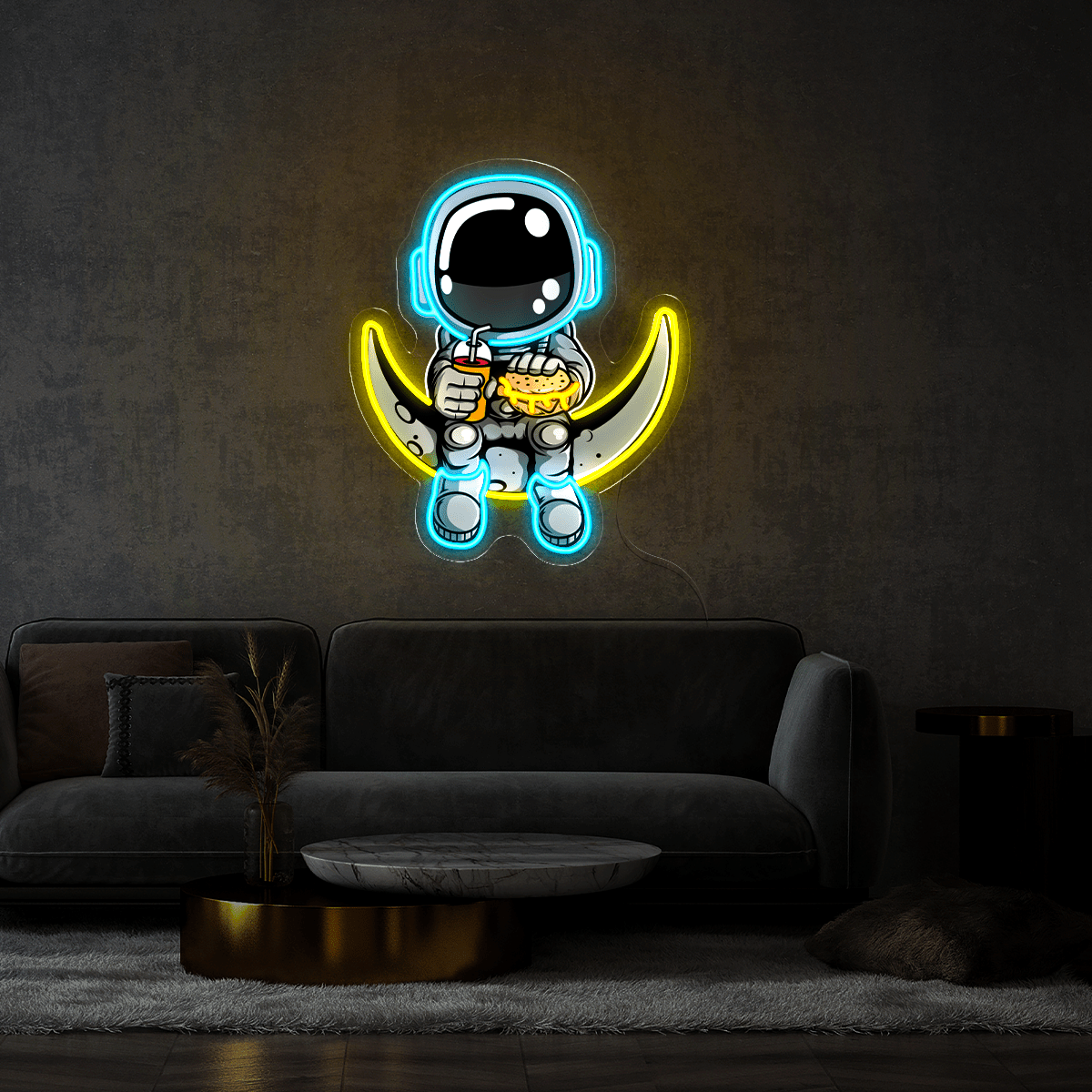 Cute Astronaut on the Moon Artwork Led Neon Sign - Reels Custom
