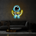 Cute Astronaut on the Moon Artwork Led Neon Sign - Reels Custom