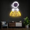 Cute Astronaut Sitting On Moon Space Artwork Led Neon Sign - Reels Custom