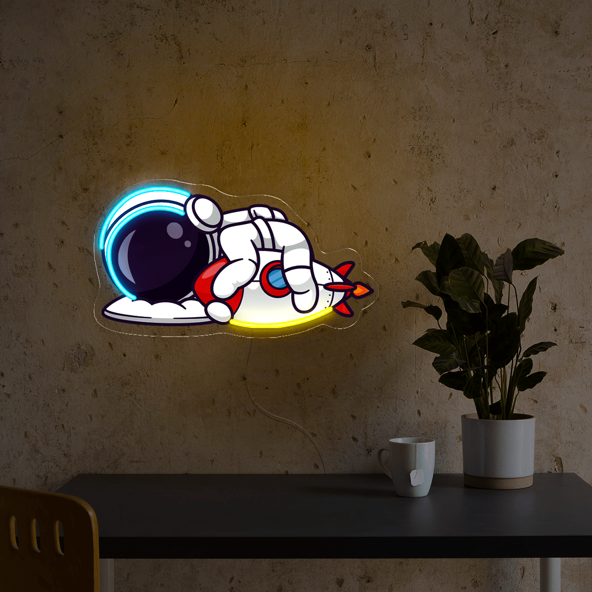 Cute Astronaut Sleeping With Rocket Artwork Led Neon Sign - Reels Custom