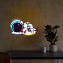 Cute Astronaut Sleeping With Rocket Artwork Led Neon Sign - Reels Custom