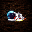 Cute Astronaut Sleeping With Rocket Artwork Led Neon Sign - Reels Custom
