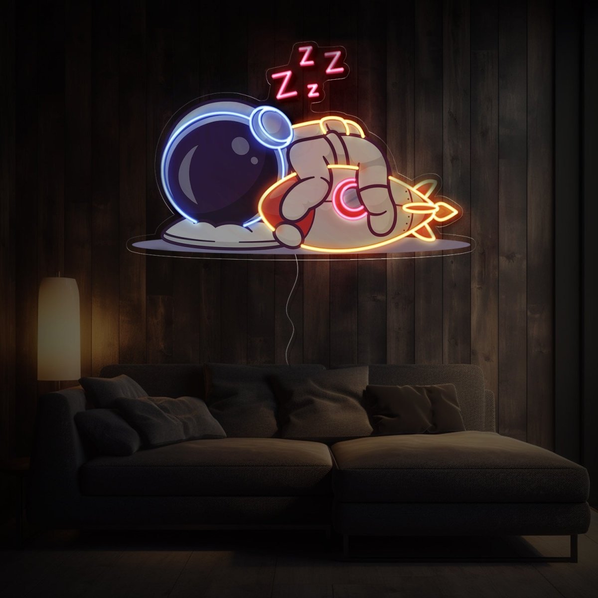 Cute Astronaut Sleeping With Rocket Space Artwork Led Neon Sign - Reels Custom