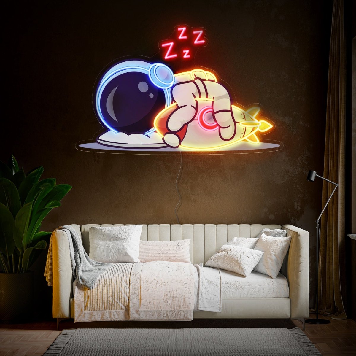 Cute Astronaut Sleeping With Rocket Space Artwork Led Neon Sign - Reels Custom