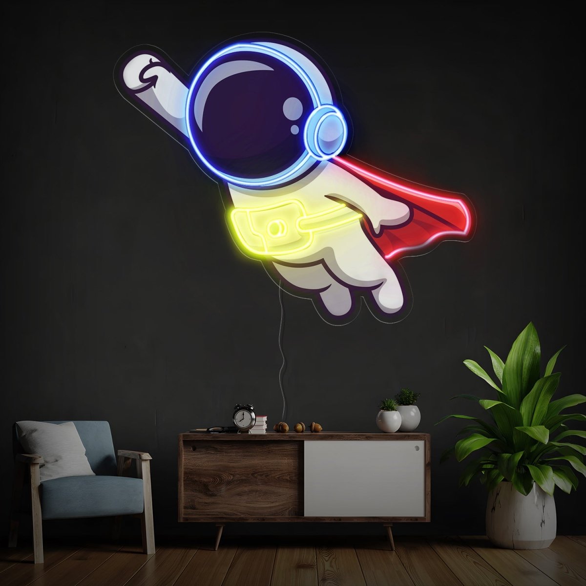 Cute Astronaut Super Flying Space Artwork Led Neon Sign - Reels Custom