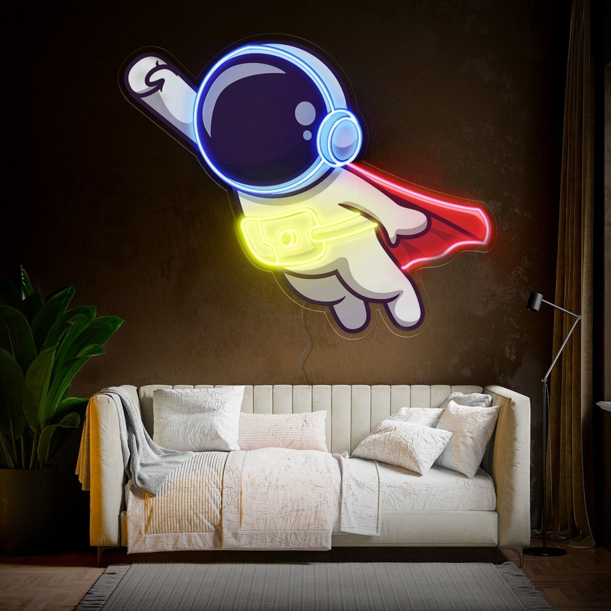 Cute Astronaut Super Flying Space Artwork Led Neon Sign - Reels Custom