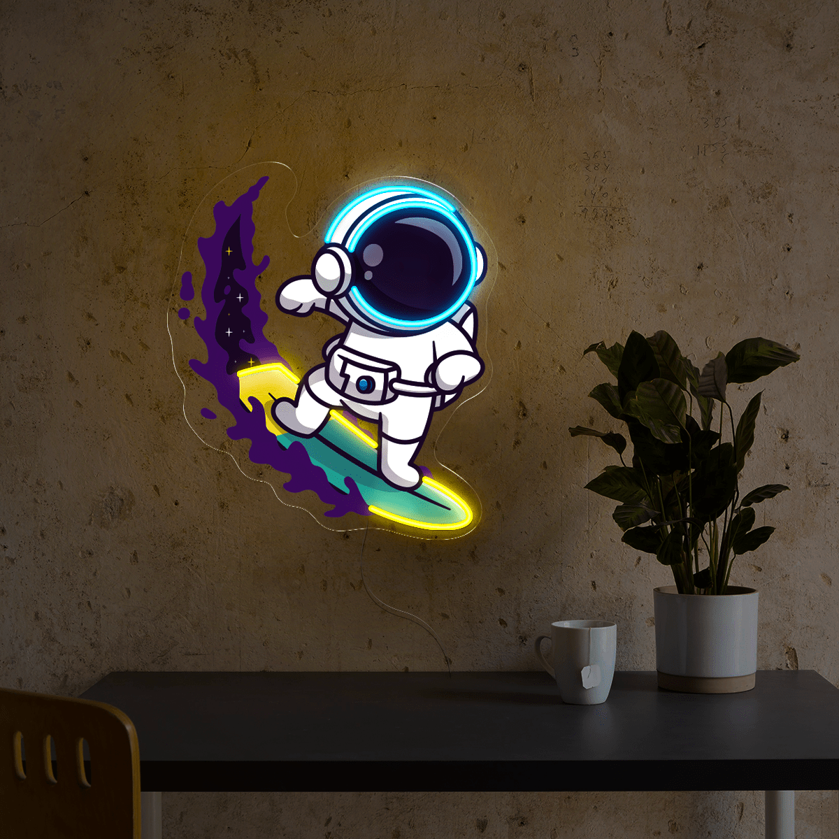 Cute Astronaut Surfing On Space Wave Artwork Led Neon Sign - Reels Custom