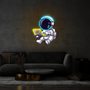 Cute Astronaut Working On Laptop In Space Artwork Led Neon Sign - Reels Custom