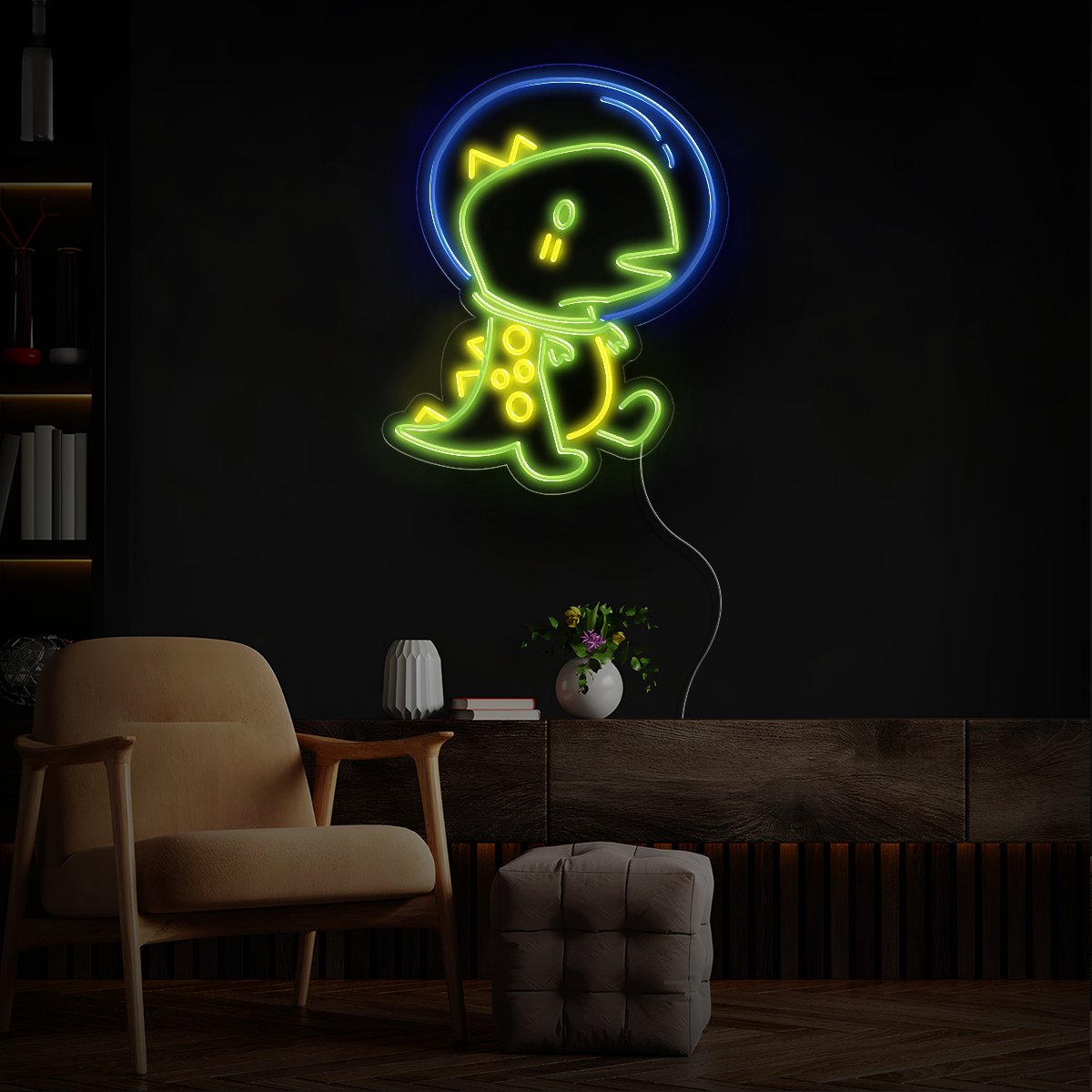 Cute Dinosaur Astronaut Space Neon Sign - Reels Custom