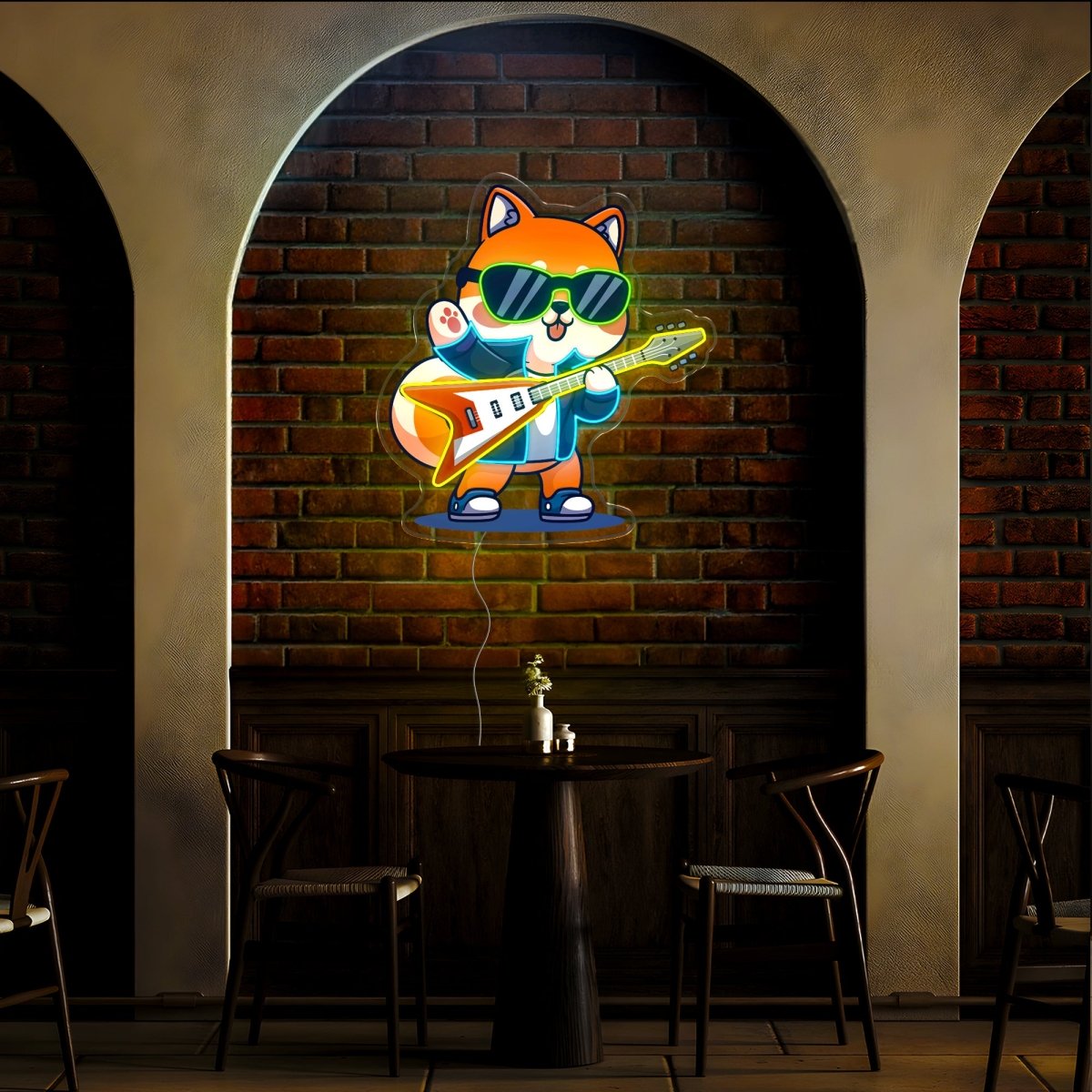 Cute Shiba Inu Playing Electric Guitar Artwork Led Neon Sign - Reels Custom