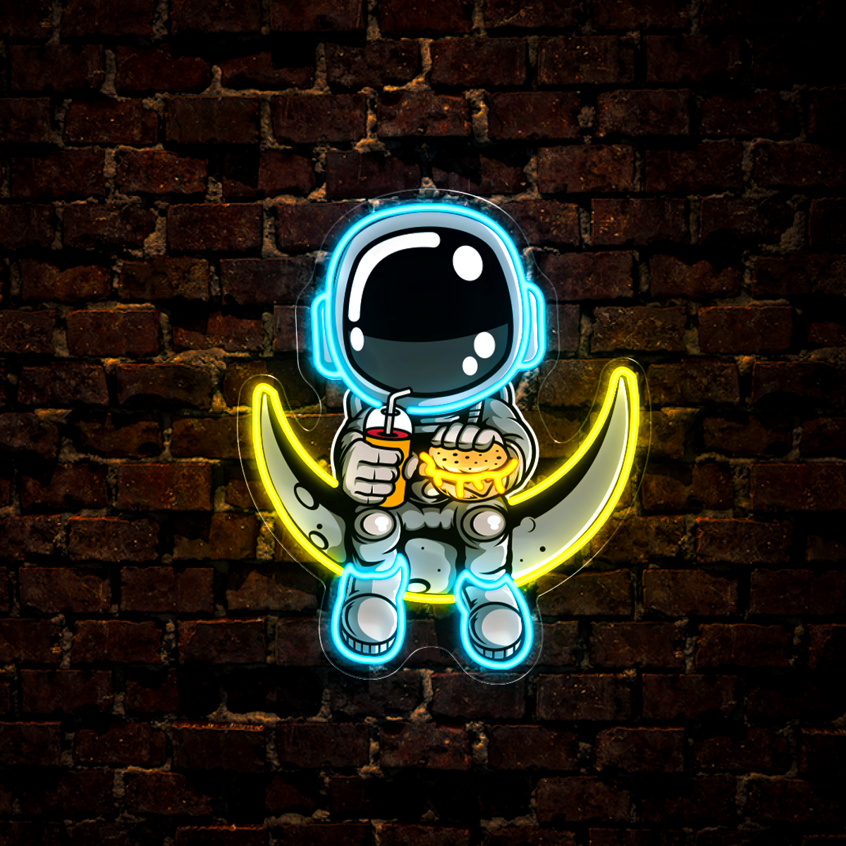 Cute Astronaut on the Moon Artwork Led Neon Sign