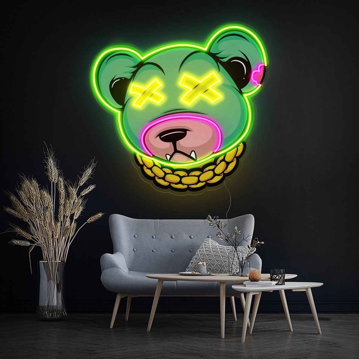 Dead Bear Cartoon Artwork Led Neon Sign - Reels Custom