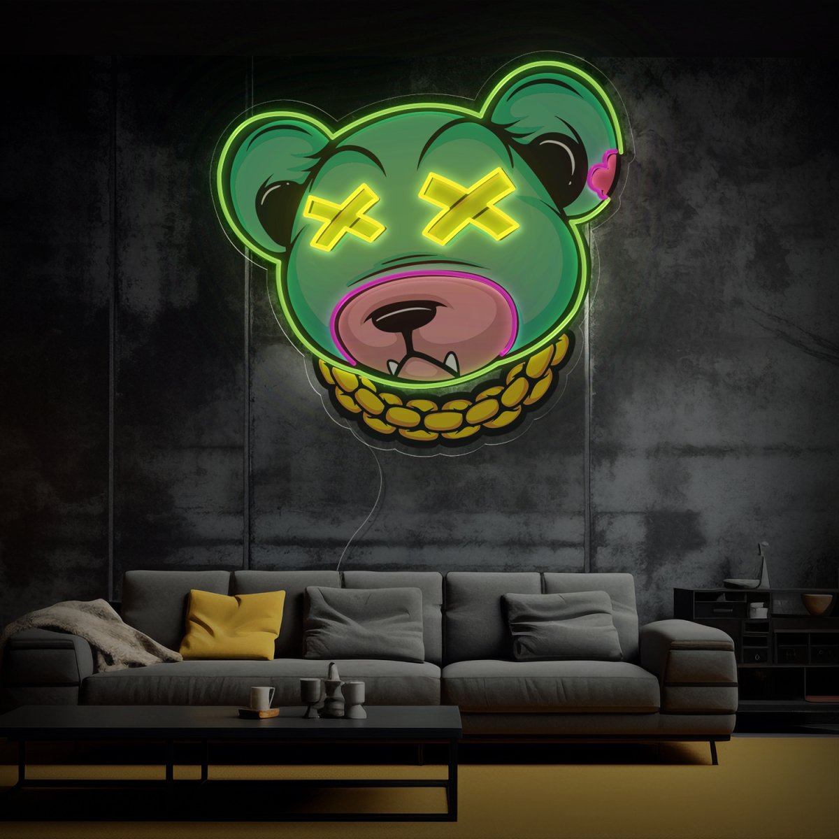 Dead Bear Cartoon Artwork Led Neon Sign - Reels Custom