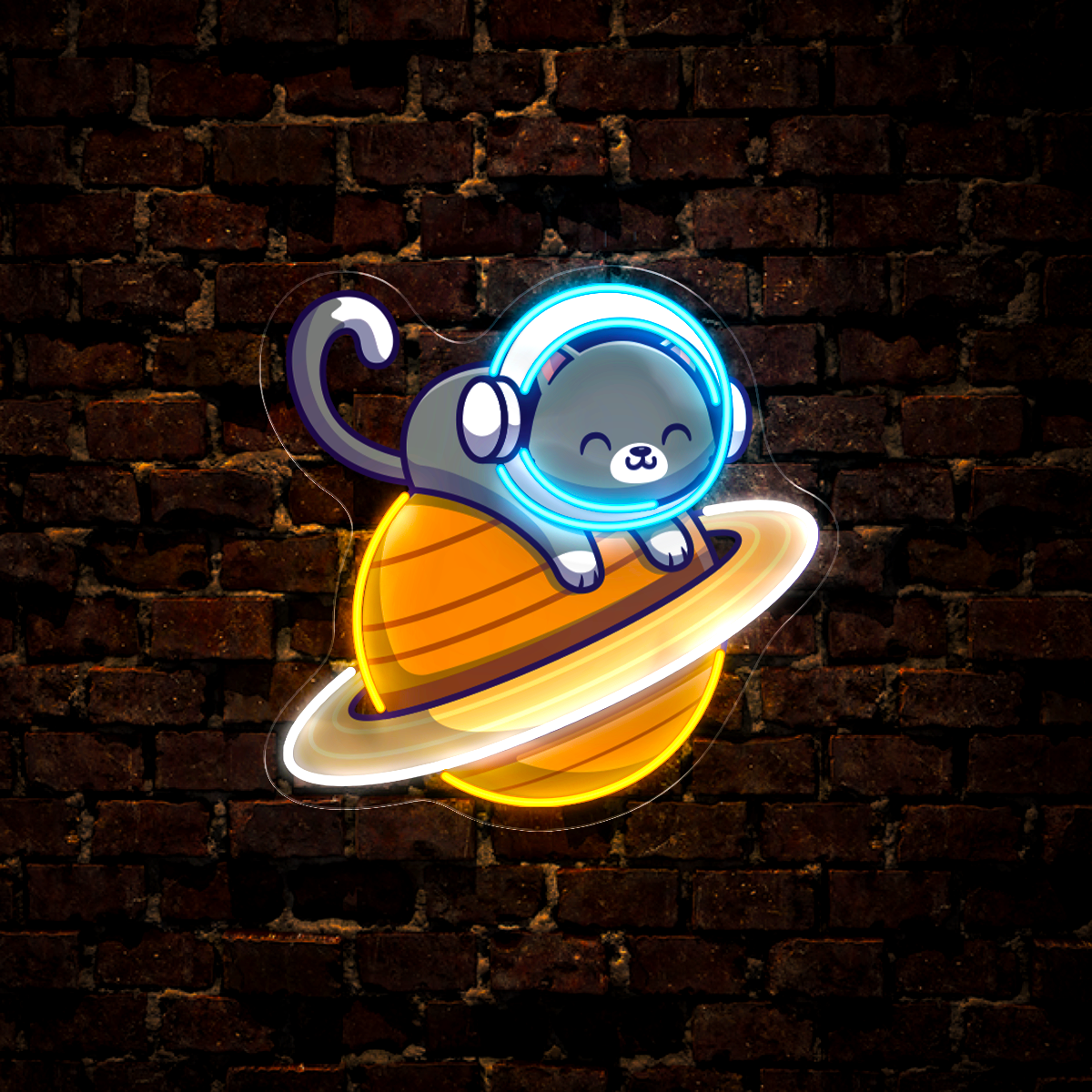 Cute Astronaut Cat Artwork Led Neon Sign