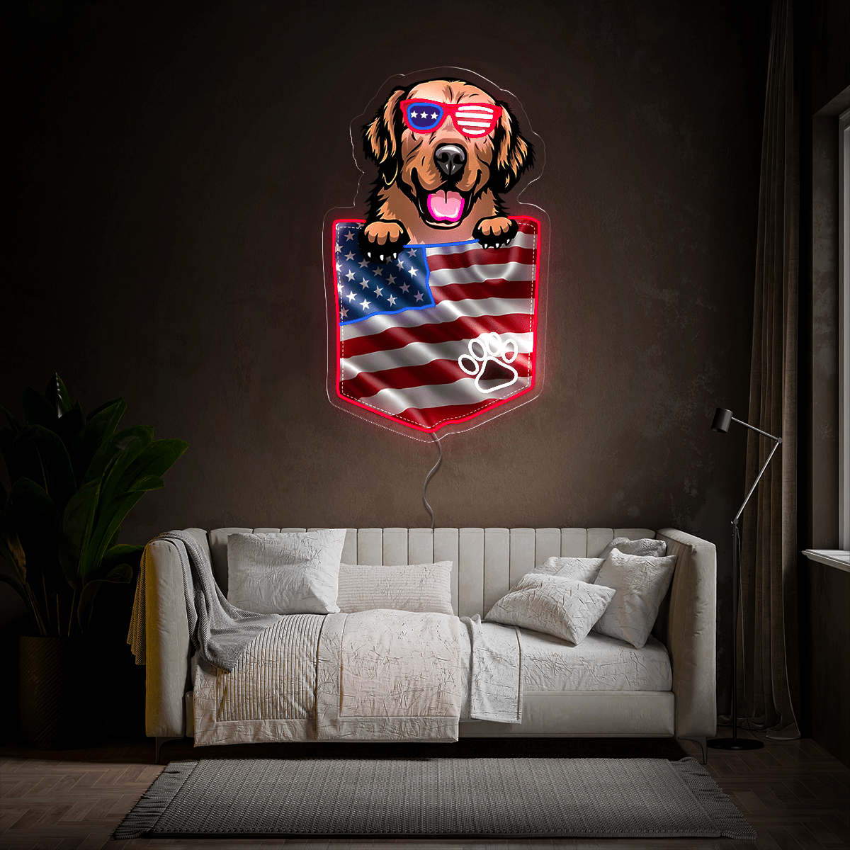 Dog America 4th Of July Artwork Neon Sign - Reels Custom