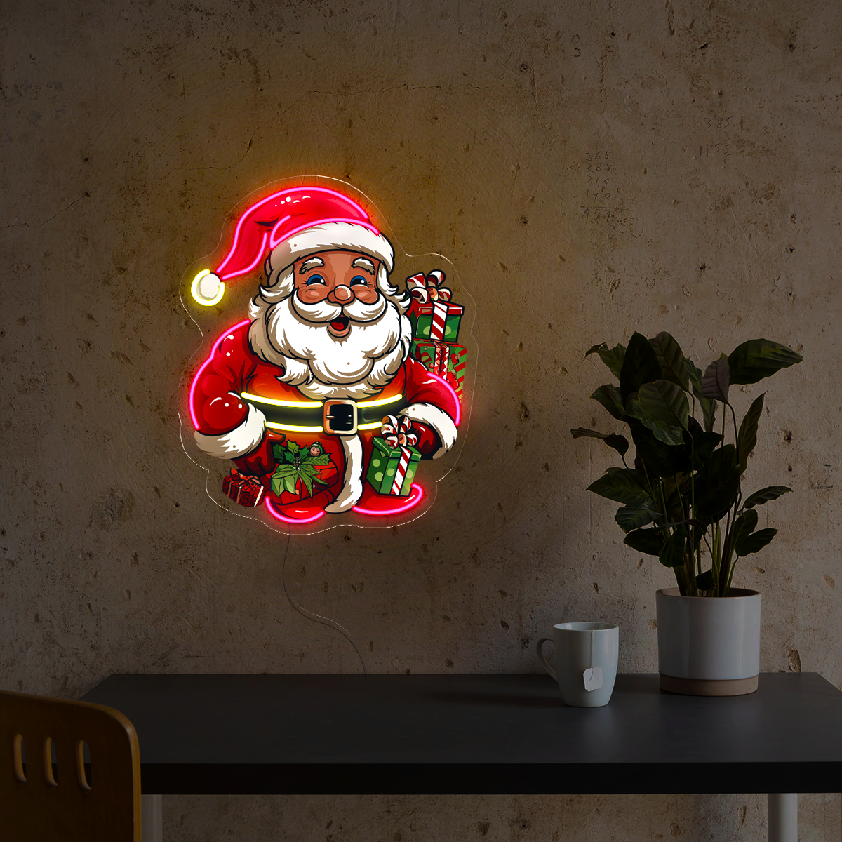 Santa Claus with gifts and candy Artwork Neon Sign