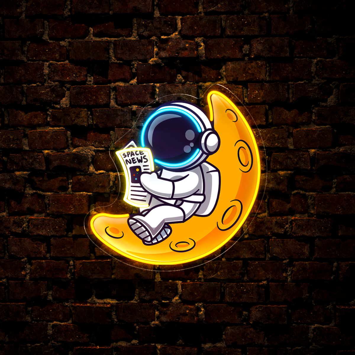 Cute Astronaut Reading Newspaper On Moon Artwork Led Neon Sign