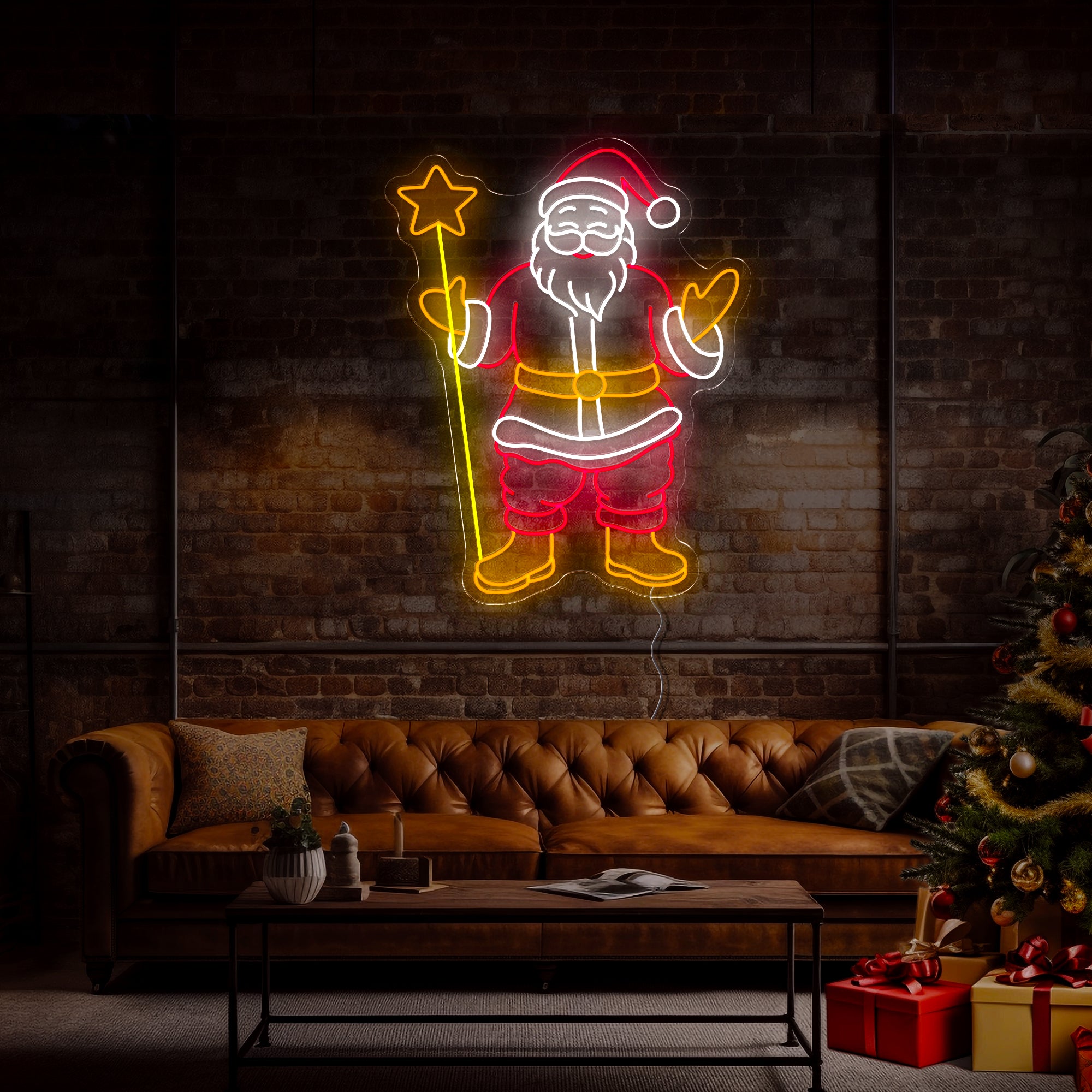 Santa Christmas with Star Stick Neon Sign