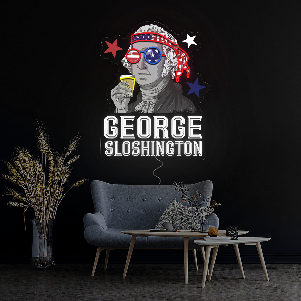 George Sloshington Washington 4th Of July American Men Artwork Led Neon Sign