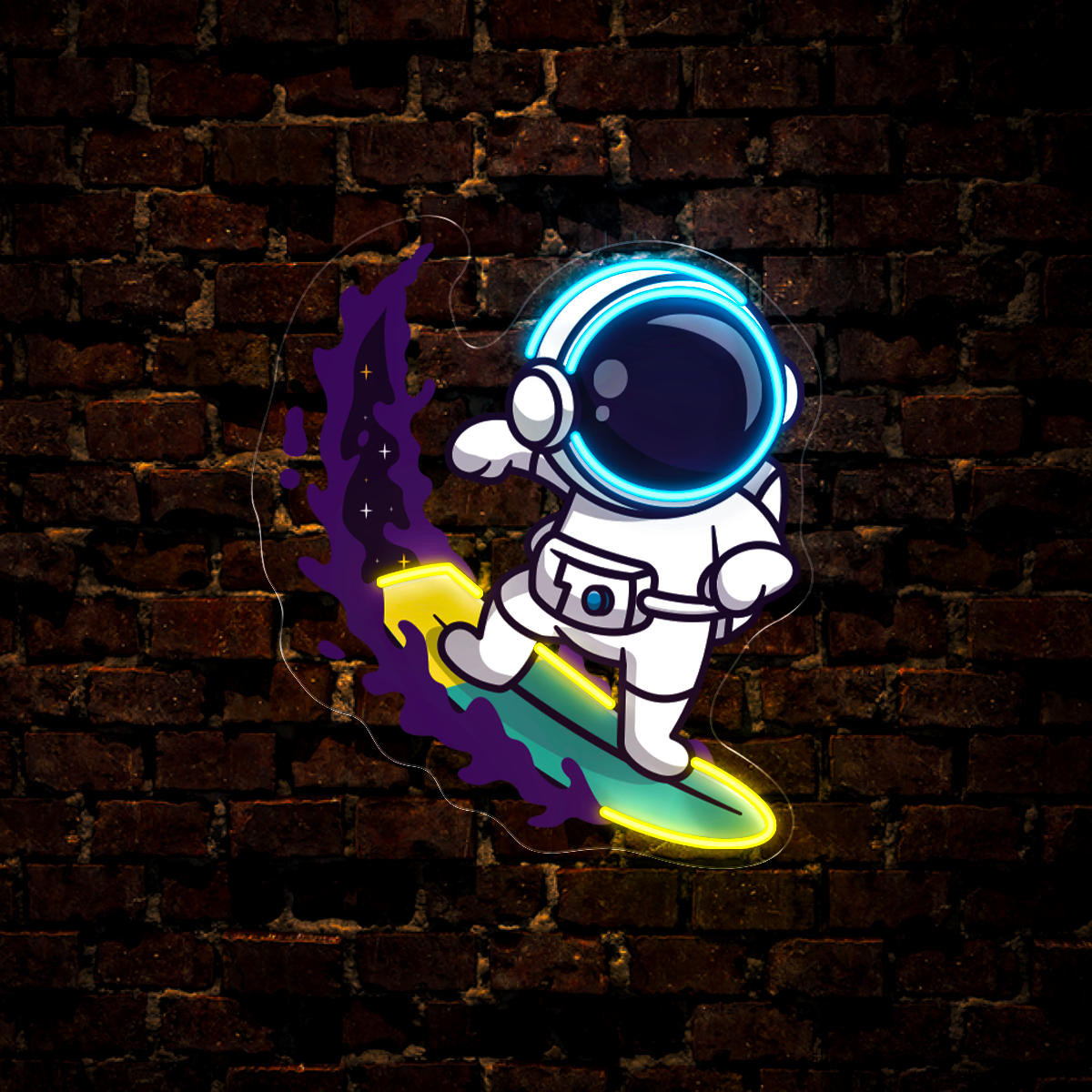 Cute Astronaut Surfing On Space Wave Artwork Led Neon Sign