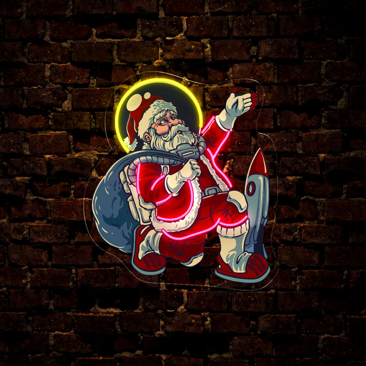 Space Santa christmas and rocket Artwork Led Neon Sign