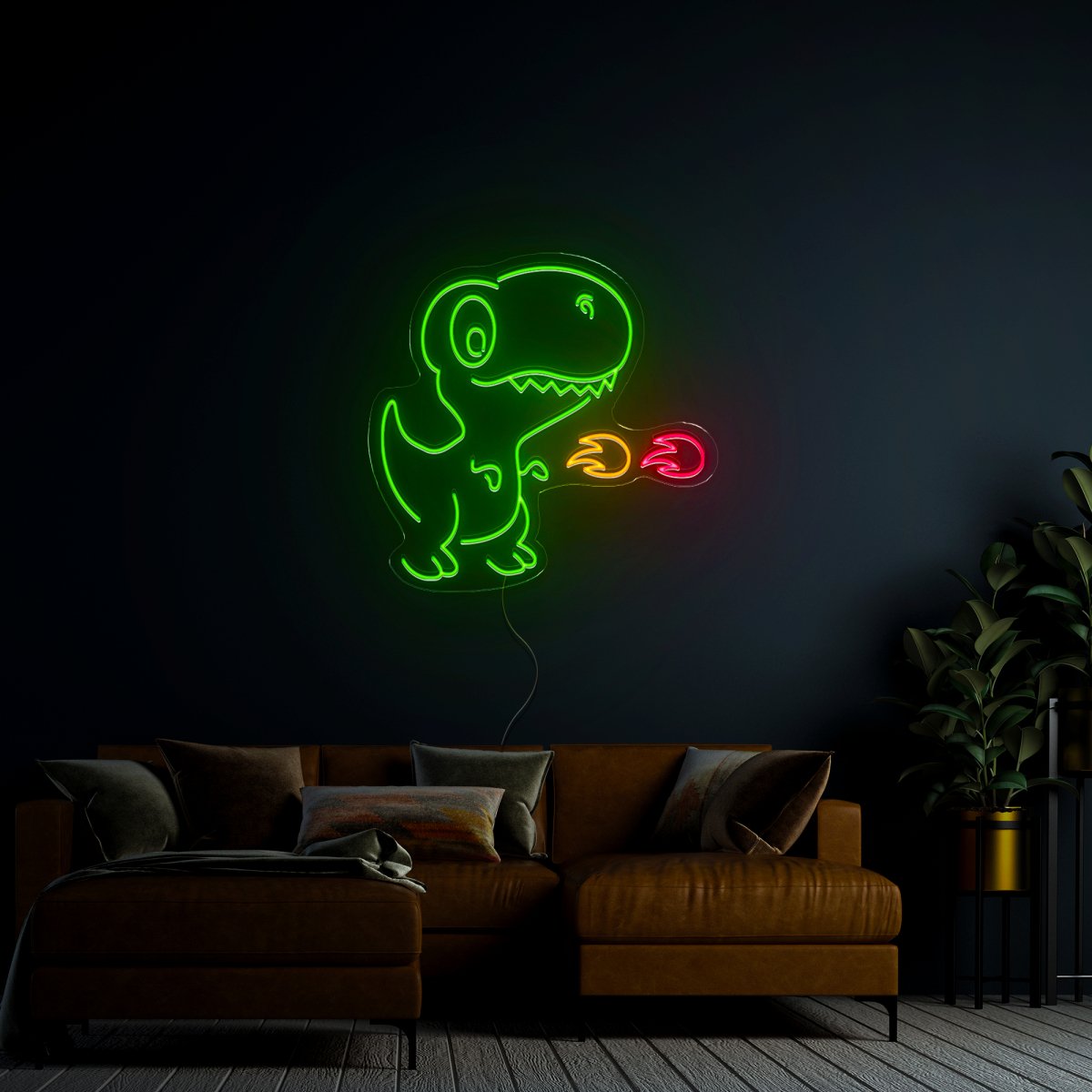 Fire Breathing Cute Cartoon Dinosaur Neon Sign - Reels Custom