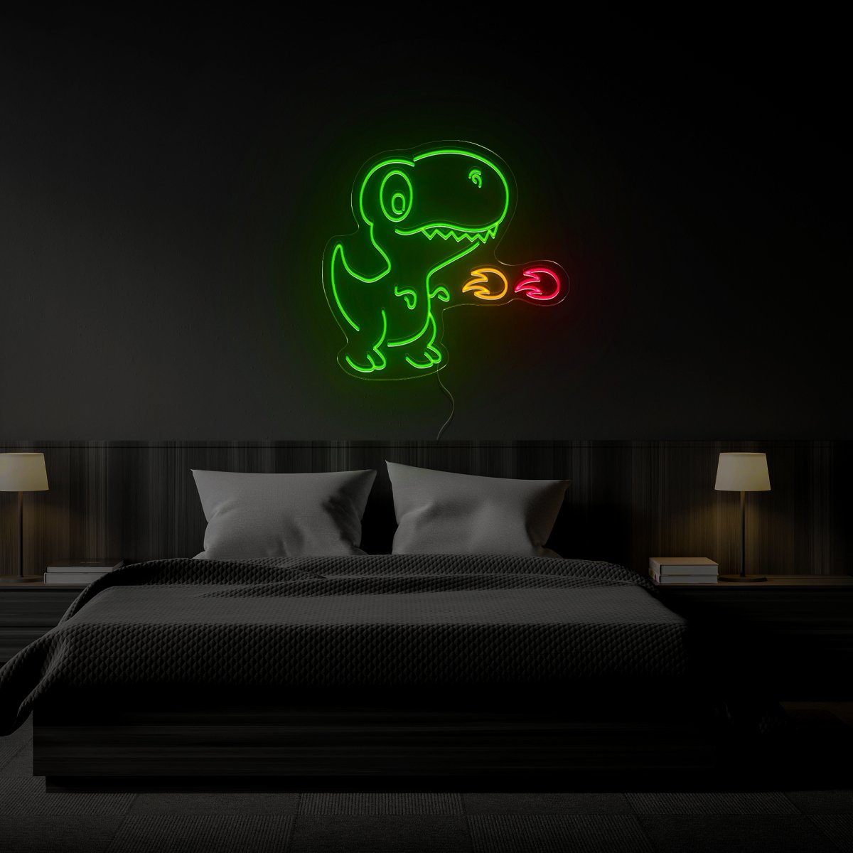 Fire Breathing Cute Cartoon Dinosaur Neon Sign - Reels Custom
