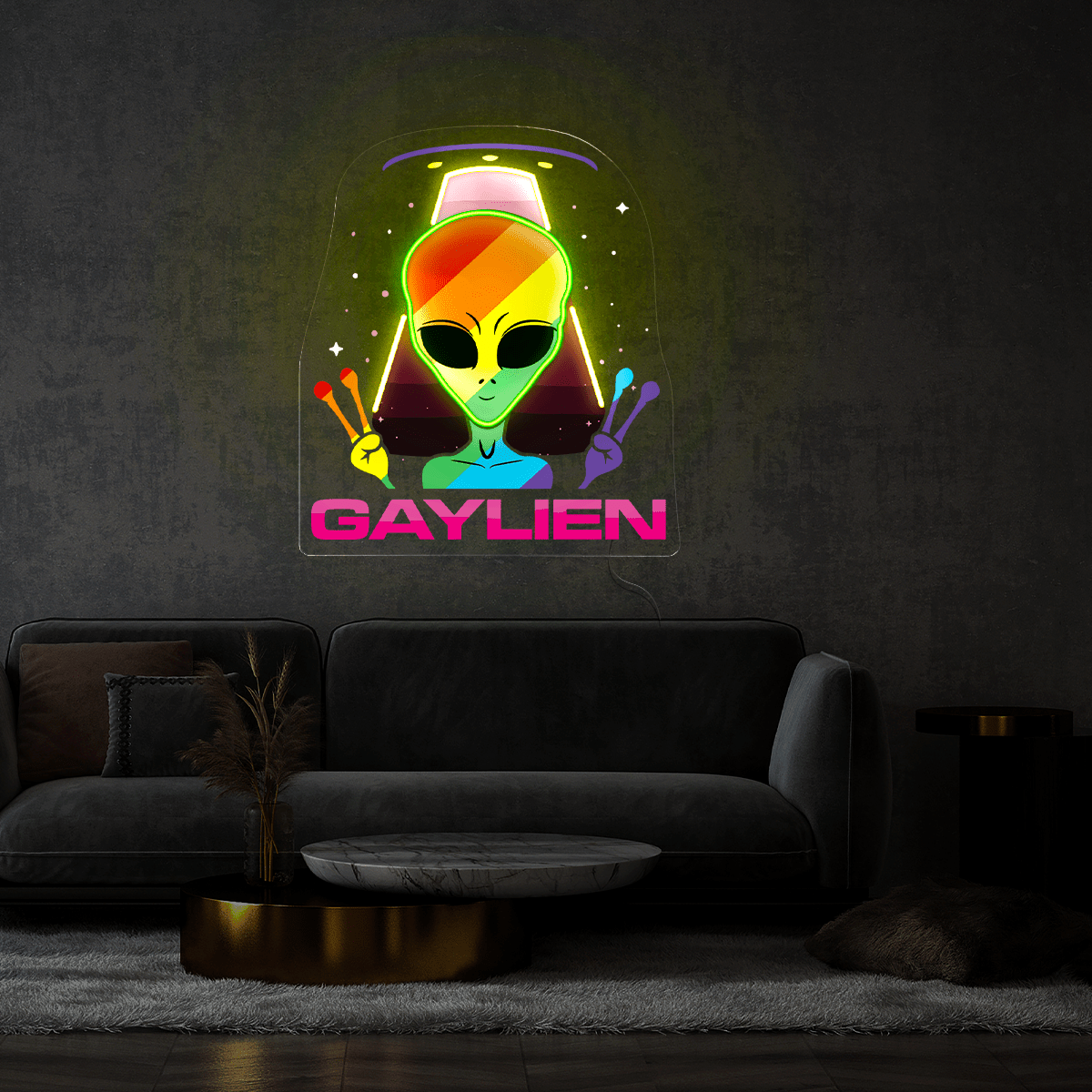 Funny LGBT Pride Gaylien Artwork Neon Sign - Reels Custom