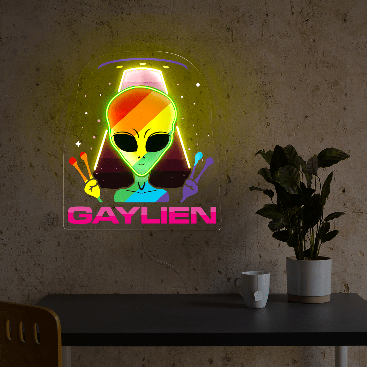 Funny LGBT Pride Gaylien Artwork Neon Sign - Reels Custom