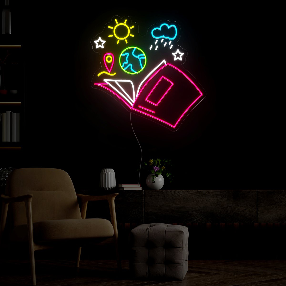 Geography Book Led Neon Sign - Reels Custom