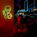 Green Alien with Beer Space Led Neon Sign - Reels Custom