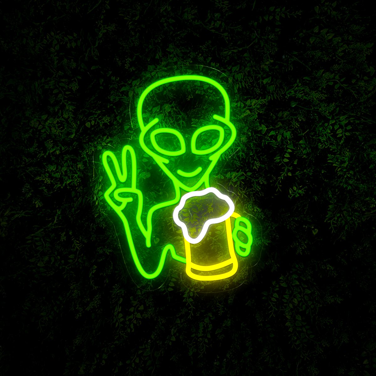 Green Alien with Beer Space Led Neon Sign - Reels Custom