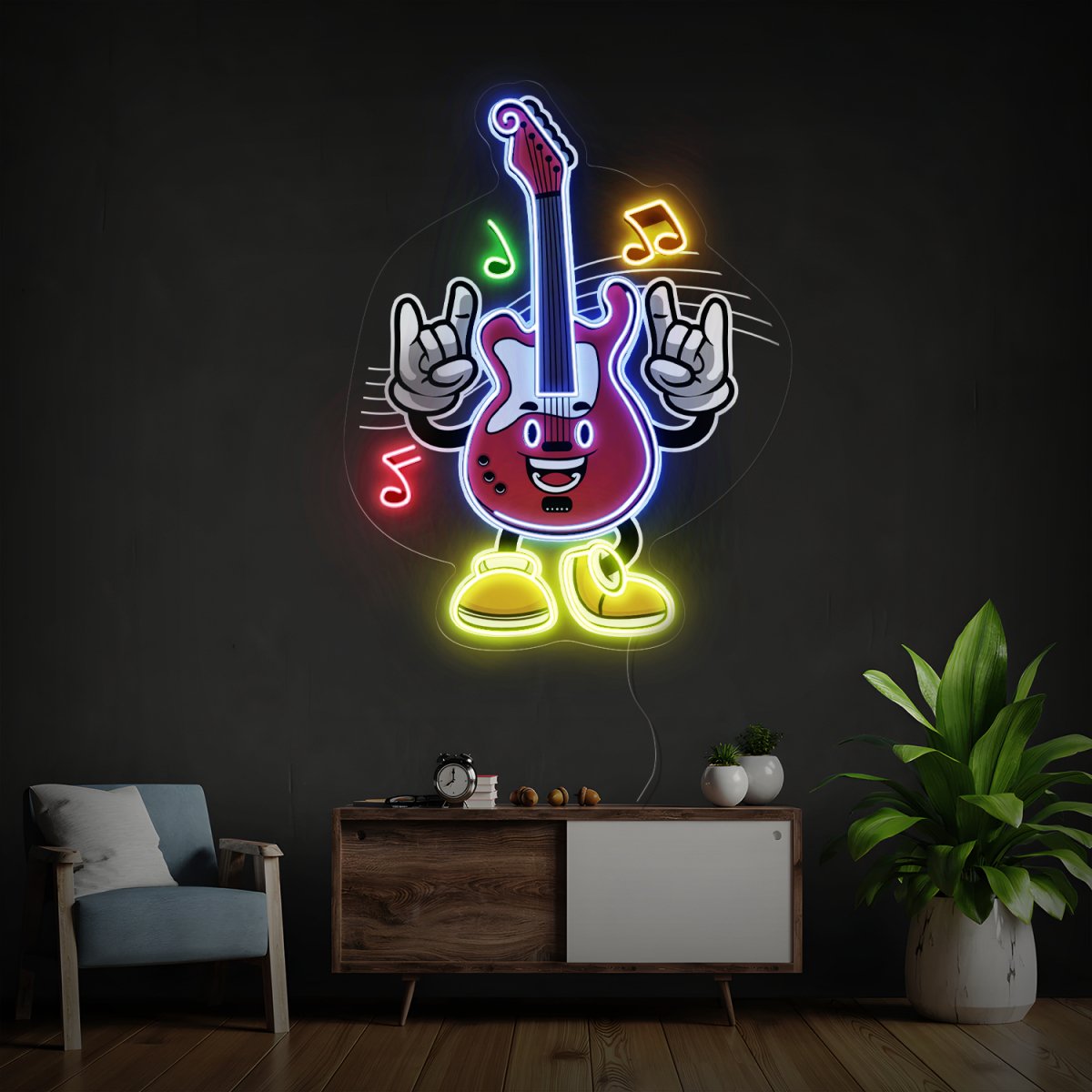 Guitar Cartoon Artwork Led Neon Sign - Reels Custom
