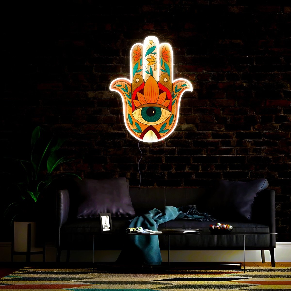 Hamsa Neon Sign Wall Aesthetic Artwork Led Neon Sign - Reels Custom