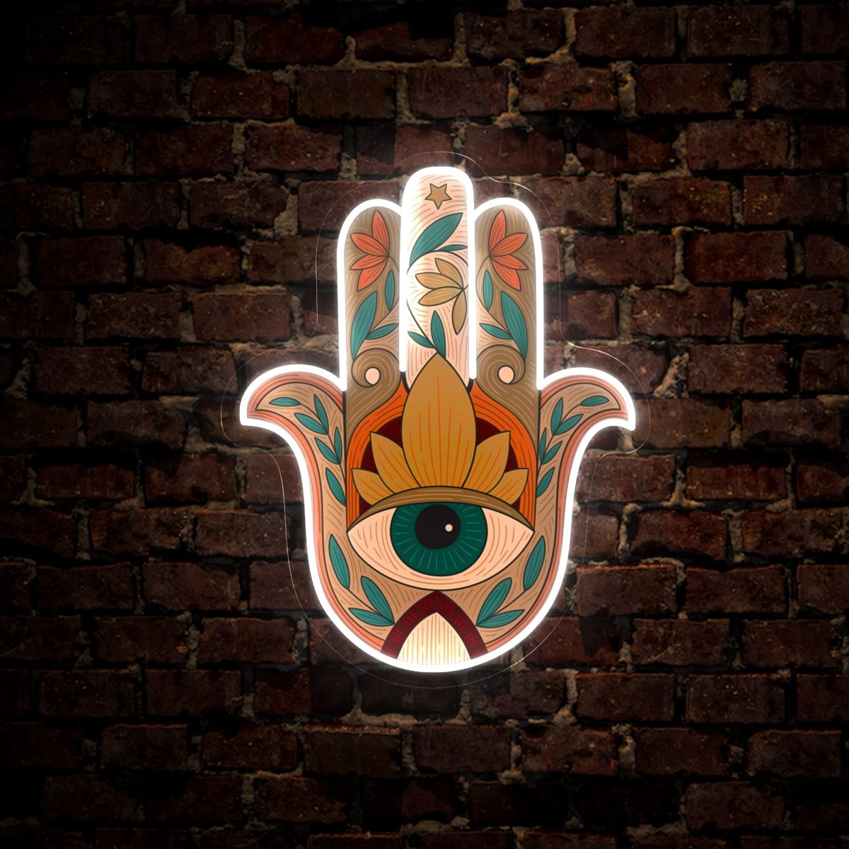 Hamsa Neon Sign Wall Aesthetic Artwork Led Neon Sign - Reels Custom