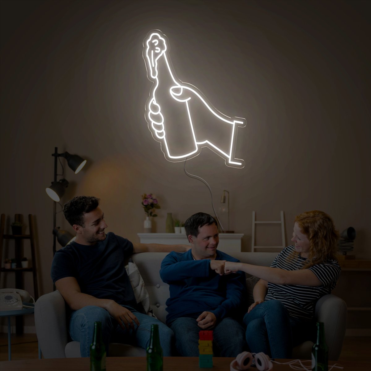 Hand Holding A Beer Bottle Neon Sign - Reels Custom