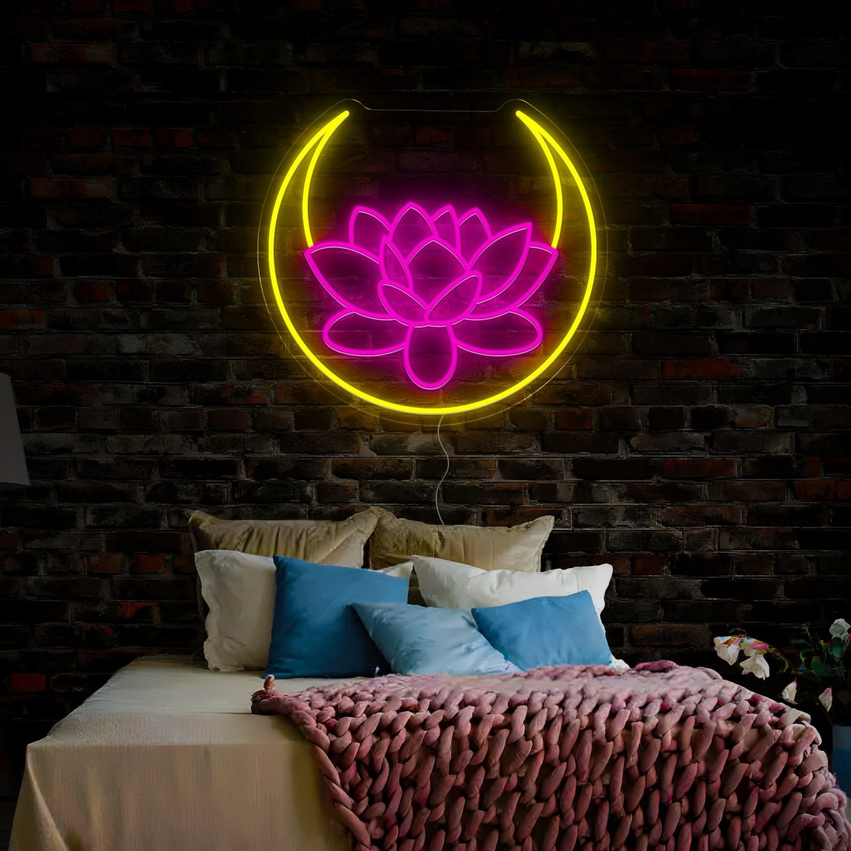 Lotus Flower And Moon Neon Sign - Reels Custom
