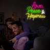 Love, Peace And Happiness Neon Sign - Reels Custom