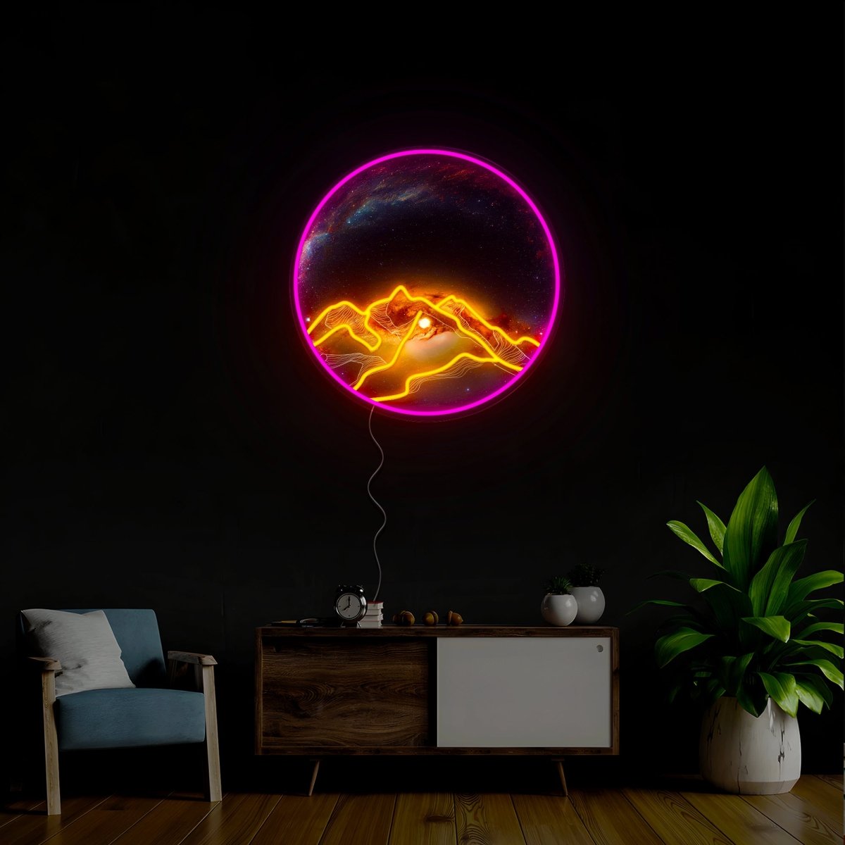 Mountain At Night Artwork Neon Sign - Reels Custom