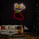 Multicolored Cute Christmas Stocking Neon Sign - Reels Custom