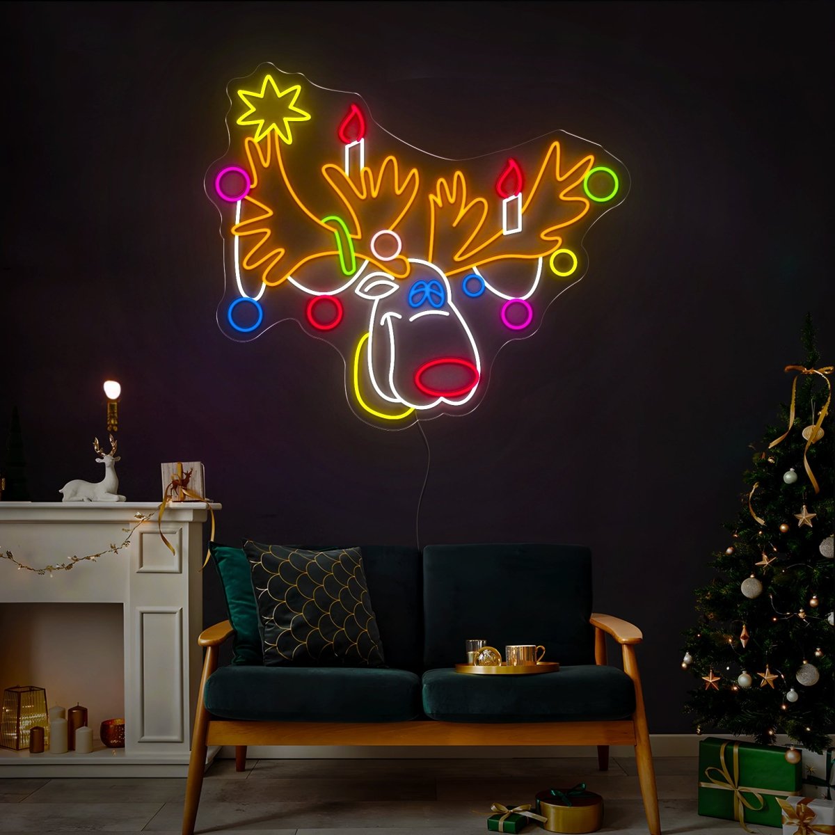 Multicolored Reindeer Christmas Neon Sign - Reels Custom