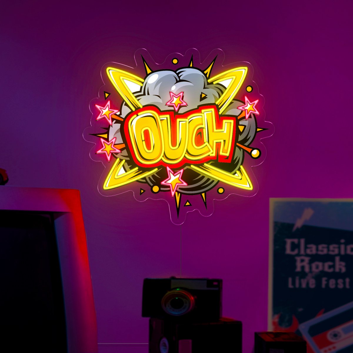 Ouch Comic Text Speech Bubble Artwork Led Neon Sign - Reels Custom