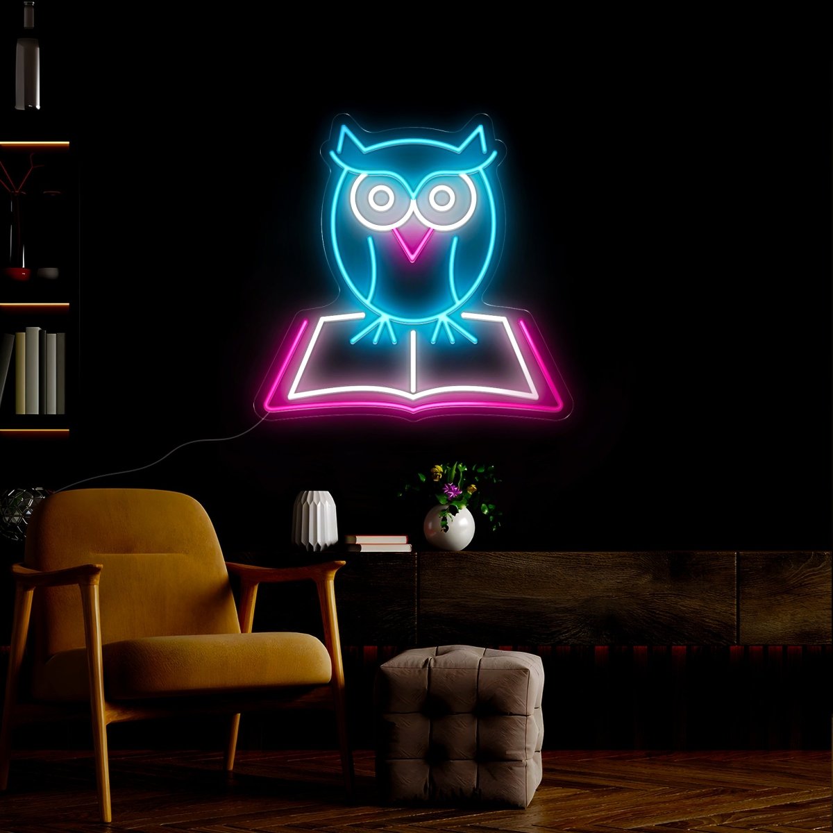 Owl And Books Neon Sign - Reels Custom