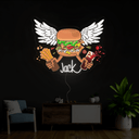 Personalized Burger Wings Name Artwork Neon Sign - Reels Custom