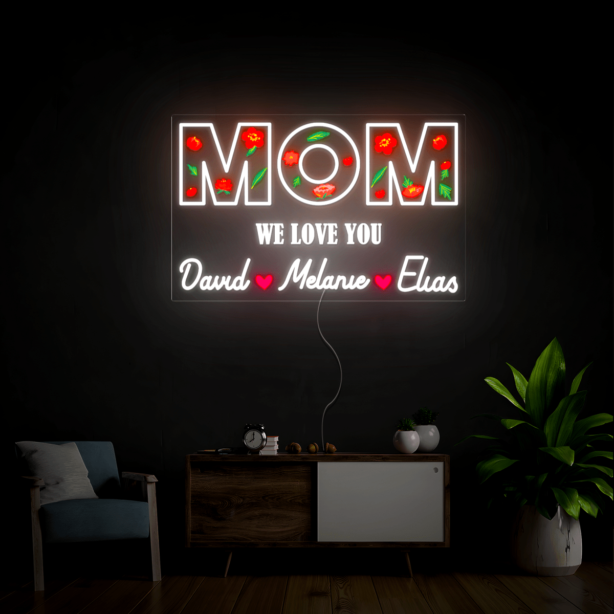 Personalized Flower Printed We Love Mom Neon Sign - Reels Custom