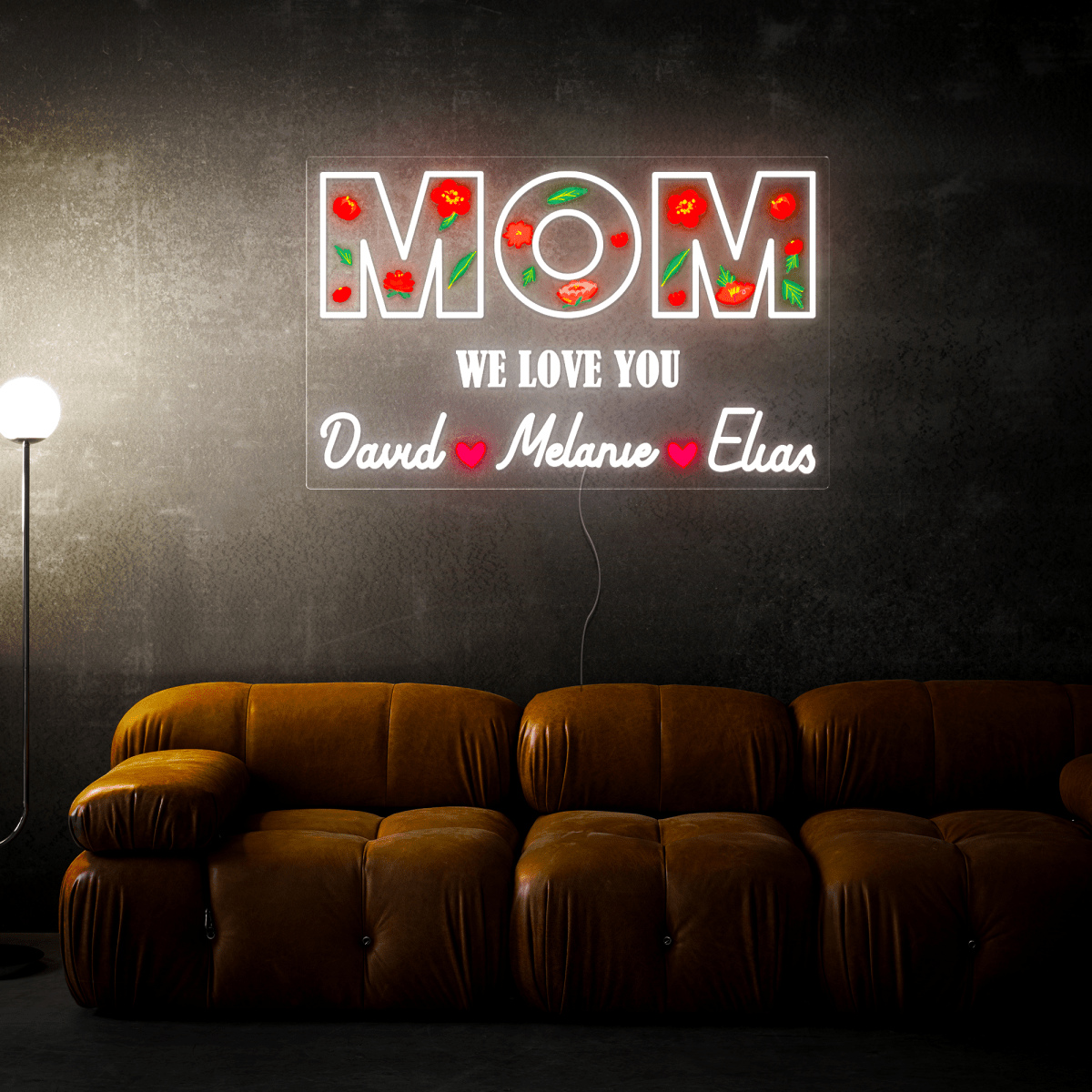 Personalized Flower Printed We Love Mom Neon Sign - Reels Custom